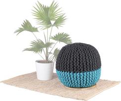 "Pouf" taburetė, 2 in 1, staliukas ir taburetė, apvali, mango mediena, trikotažas, V x Š x G: 40 x 40 x 40 cm, mėlyna/pilka