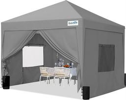 "Quictent Pop Up Gazebo" pavėsinė su 4 šonais, 3 x 3 m vandeniui atsparus renginio tentas su tinkliniais langais ir ritininiu maišu, 4 smėlio maišai, sulankstoma vakarėlio palapinė sodui, griliui, stovyklavimui, pilka