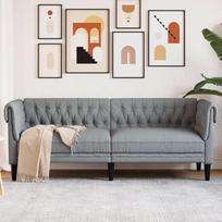 "Rantry Chesterfield" 3 vietų sofa Šviesiai pilkas audinys Sodo baldai Sofa lova Svetainės sofos Lauko svetainės sofos Lauko svetainė Terasa Lauko kiemas