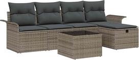 "Rantry" 6 dalių sodo-dėžių rinkinys su kilimėliais Grau Poly Rattan, 2 stiperių sodo-dėžių rinkinys su staura ir kilimėliais Grau Poly Rattan Gartenlounge Modelis3360200