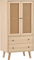 "Rattan Design Sideboard" komoda su 2 rotango durelėmis ir 2 stalčiais, stovinti spintelė, virtuvės spintelė, sandėliavimo spintelė, bufetas su didele erdve virtuvėje, valgomajame, svetainėje, medžio spalvos, 60 x 40 x 120 cm