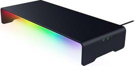 "Razer" monitoriaus stovas "Chroma" - aliumininis monitoriaus stovas su 4 krypčių USB-C šakotuvu ir "Chroma RGB" (50 cm x 21 cm x 7,85 cm, tvirta konstrukcija, 20 kg keliamoji galia, ergonomiškas aukštis), juodas