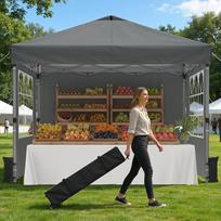 "Raynesys Pop Up Gazebo" pavėsinė 10 žmonių, vieno mygtuko nustatymas, palapinė, 3 x 3 m sulankstoma pavėsinė su šoninėmis sienelėmis, nešiojama vakarėlių palapinė, apsauga nuo saulės renginiams, vakarėliams, stovyklavimui, sodui, pilka