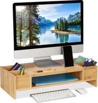 "Relaxdays" bambuko monitoriaus stovas su skyriais HBT 15,5 x 62,5 x 28 cm Monitoriaus pagrindas Stalas Natūralus