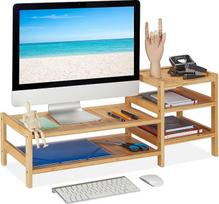 "Relaxdays" bambuko monitoriaus stovas, 5 lentynos, ekrano stovas, V x D x G: 33 x 80 x 30 cm, monitoriaus pagrindas, natūralus