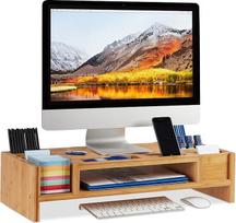 "Relaxdays" bambuko monitoriaus stovas, 14 skyrių, ergonomiškas monitoriaus laikiklis, 15 x 65 x 28 cm (V x Š x G), natūralus