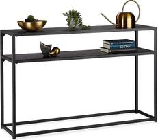 "Relaxdays" konsolinis staliukas 2 lentynos Metalinis ir MDF erdvę taupantis siauras šoninis staliukas 70 x 110 x 30 cm juodas