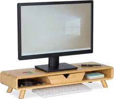 "Relaxdays" monitoriaus stovas, 2 skyriai ir stalčius, HBT: 13 x 62 x 20,5 cm, bambukas, stalas, ekrano platforma, natūralus
