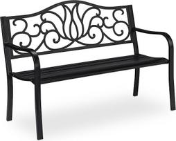 "Relaxdays" sodo suoliukas "Antique", skirtas 2 žmonėms, balkonas, terasa, metalinis suoliukas HBT 90 x 127,5 x 63 cm, lietas plienas, juodas