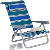 "Relaxdays" sulankstomas reguliuojamas paplūdimio krėslas su kaklo pagalvėle, porankiais ir butelių atidarytuvu, mėlyna/žalia/balta, 1 vnt., 10035903