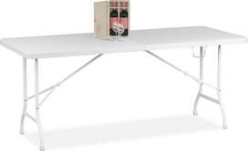 "Relaxdays" sulankstomas sodo stalas, V x Š x G: 73 x 180 x 74 cm, plastikinis, baltas | Campingtisch, Stahl, wetterfest, Holzoptik