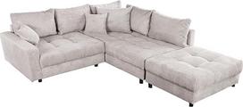 "Riess Ambiente Kent" šiuolaikinė kampinė sofa 220 cm smėlio spalvos virvė, įskaitant taburetę Spyruoklinė šerdis L formos gyvenamasis kraštovaizdis