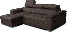 "Robin Inspire Silver Corner Sofa" su miego funkcija, lovos dėžė, 3 reguliuojami galvos atlošai, sofa, L formos sofa lova, laisvai pastatoma kampinė sofa, sofa lova, svetainės baldai, gyvenamasis kraštovaizdis kairėje, ruda