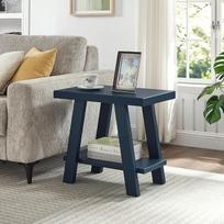 "Roundhill Furniture Athens" modernus šoninis staliukas su medine lentyna, tamsiai mėlyna