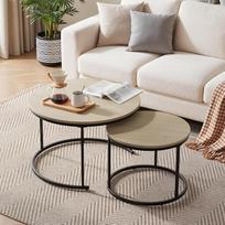 "Runder Verschachtelter Couchtisch Set", Eichenfurnier, 70cm Durchmesser, Metallgestell, Moderner Stil Für Wohnzimmer, Schlafzimmer, Balkon