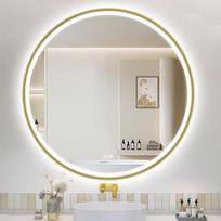 "S'bagno" vonios veidrodis su apšvietimu 90 cm, apvalus veidrodis su apšvietimu, su aliuminio rėmeliu, 3000-6500K, 3000-6500K, HD grūdintas stiklas, IP44, vonios veidrodis su šviesos atminties funkcija, aukso spalvos