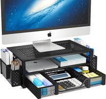 "Simple Trending" metalinis monitoriaus stovas su 2 pakopomis, monitoriaus pakyla ir kompiuterio stalo organizatorius su stalčiumi ir rašiklio laikikliu nešiojamajam kompiuteriui, kompiuteriui, "iMac", juodas