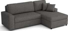 "Sofia L" kampinė sofa su miego funkcija ir lovos dėže, kampinė sofa, spyruoklinis pagrindas, 242 cm pločio, universali L formos sofa (dešinė arba kairė), sofos audinys, sofa pilka