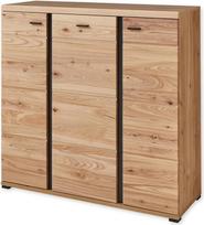 "Sonos" aukštoji lentyna iš senojo uosio masyvo, senojo amatininkų ąžuolo išvaizdos, FSC sertifikuota, moderni svetainės spintelė su daug vietos, 124 x 120 x 42 cm (plotis x aukštis x gylis)