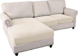 "Stretch Lounge Chaise Couch Cushion Covers for Sectional Sofa L-Shaped Sofa Cover Protective Cover for L-Shaped Sofa (Natural, 3-Seater)