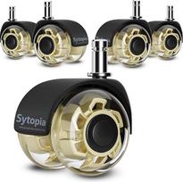 "Sytopia" didelės apkrovos biuro kėdės ratukai, skirti kietmedžio grindims ir kilimams, pakeičia kilimėlį, atnaujinami guminiai pakaitiniai ratukai, universalūs priedai, tyliai sklandūs kompiuterio kėdės ratukai, 5 vnt., geltonos spalvos