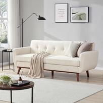 "Tbfit Sofa" 3 vietų šiuolaikinė maža 196 cm dydžio sofa su medinėmis kojelėmis, smėlio spalvos, 3 sėdimų vietų XXL debesų sofa su sagomis svetainei ir miegamajam, didelė sofa su 2 pagalvėlėmis biurui ir butui