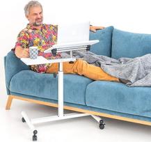 "Tatkraft Bianca" reguliuojamo aukščio nešiojamojo kompiuterio stalas su ratukais, pelės dėklu, mobilus ir ergonomiškas sofai, lovai, foteliui, MDF mediena, plienas, baltas