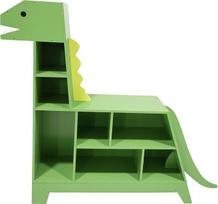 "Teamson" vaikiška dinozauro formos knygų spinta-žaislų organizatorius su keliais skyriais, žalias