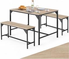 "tectake" valgomojo stalas, 3 dalių valgomojo komplektas, valgomojo kambario komplektas su stalu ir 2 suolais, 110 x 70 x 75 cm, pramoninis dizainas, idealiai tinka virtuvei, svetainei, valgomajam - pramoninė šviesi mediena, Sonoma ąžuolas