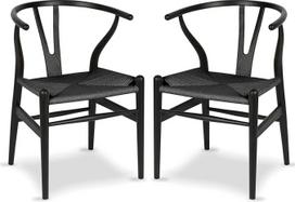 "Tomile" 2 valgomojo kėdžių rinkinys, virtuvės kėdės, biuro kėdės, su rotango sėdynėmis, medžio masyvo ergonomiški foteliai, modernios kėdės, poilsio kėdės svetainei, valgomajam, juodos spalvos