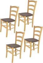 "Tommychairs Venice" virtuvės ir valgomojo kėdės, tvirtos konstrukcijos, pagamintos iš lakuoto buko medžio, natūralios spalvos, minkštos sėdynės aptrauktos audiniu, "Fawn Brown", 4 vnt.