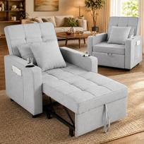"Tommy" sofa-lova "3 viename", reguliuojamas atlošas, 2 pagalvėlės, gėrimų laikiklis, šoninės kišenės, iki 150 kg, atlošiama kėdė, sulankstoma lova, svečių lova, svetainė, šviesiai pilka