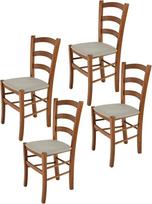 "Tommychairs Venice" virtuvės ir valgomojo kėdės, tvirtos konstrukcijos, pagamintos iš šviesiai riešutų rudos spalvos lakuoto buko medžio ir minkštos sėdynės, aptrauktos chamois rudos spalvos audiniu, 4 vnt.