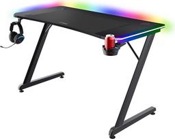 "Trust Gaming GXT 710 Luminus Pro" žaidimų stalas 120 x 60 cm su LED RGB, integruotu 10 W belaidžiu įkrovikliu, 10 spalvų režimų, žaidimų stalas su puodelio laikikliu ir ausinių kabliukais - juodas