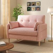 "Urhanherry" dvivietė sofa su nuimamais užvalkalais, moderni sofa su pagalvėlėmis ir šoninėmis kišenėmis, tinka biurui, svetainei, miegamajam, lengvai surenkama, 120 x 76,5 x 95,5 cm, rožinė | Su šoninėmis kišenėmis, nuimami užvalkalai, kvėpuojantis audin