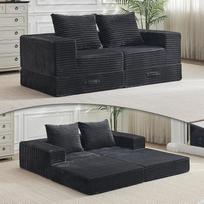 "Vamcheer" dvivietė sofa su miego funkcija - dvivietė modulinė sofa lova, dvivietė sofa su 2 pagalvėlėmis, moderni sofa lova svetainei ir miegamajam, išskleidžiama sofa lova, 180 cm pločio, pilka