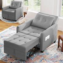"Vesgantti" miegamasis krėslas su lovos funkcija, "3-in-1" išskleidžiama sofa-lova, keičiama kėdė, lova, reguliuojamas viengulis krėslas su šonine kišene, skirtas mažoms erdvėms, šviesiai pilkas
