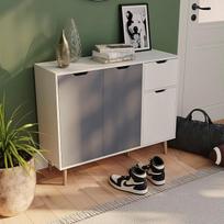 "Vida Designs SideBoard" spinta su 1 stalčiumi svetainei, miegamajam ir valgomajam (pilka ir balta, 3 durys, 1 stalčius)
