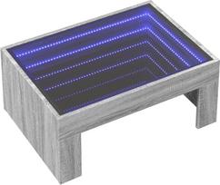 "vidaXL" kavos staliukas, šoninis staliukas su "Infinity LED", kavos staliukas, sofos staliukas svetainėje, arbatos staliukas, svetainės staliukas, pilka Sonoma medžio medžiaga, stiklas