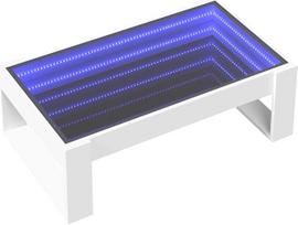 "vidaXL" kavos staliukas, šoninis staliukas su "Infinity LED", sofos staliukas, svetainės kavos staliukas, arbatos staliukas, svetainės staliukas, balta medžio medžiaga, stiklas