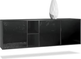 "Vladon Cuba" komoda, pagaminta Vokietijoje, matinės juodos spalvos, blizgi - moderni svetainės spintelė - (plotis x aukštis x gylis) 182 x 53 x 35 cm