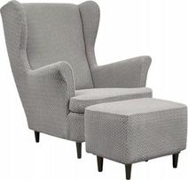 "Wing Chair Cover & Ottoman Protective Cover" - Fotelio užvalkalas "Stretch + Upholstered Stool Grey" - "Strandmon" fotelio užvalkalas ir taburetės užvalkalas - elastingas aksomo veliūras, nepraleidžiantis purvo - Oeko-Tex 100