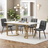 "Wiuzo" valgomojo komplektas (5 dalių rinkinys), valgomojo stalas su 4 kėdėmis, modernus virtuvės stalo komplektas, 140 x 80 cm virtuvės stalas su aukso spalvos metalinėmis kojomis, baltos spalvos MDF stalviršis, juodos spalvos aksomo valgomojo kambario k