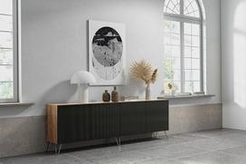 "Wuun® Somero" šoninė lentyna SDF5 Hairpin Chrome / 240 cm W (2 x 120) H 78 cm D 40 cm I Ąžuolas / Juodos matinės lentjuostės