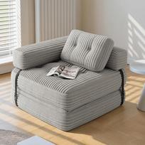"Xbro" sulankstoma sofa lova su L formos atlošu, maža sofa lova su velvetiniu audiniu ir smulkintomis putomis, erdvę taupantis 2-in-1 sulankstomas čiužinys mažoms erdvėms, nuo 85 x 85 cm iki 170 x 85 cm, šviesiai pilkos spalvos