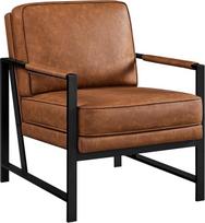 "Yaheetech" retro fotelis "Recliner" kėdė su atlošu Viena kėdė su metaliniu rėmu ir dirbtine oda, šviesiai ruda