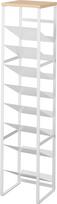 "Yamazaki Tower" 8 pakopų stovas buteliams su medine lentyna, pagamintas iš plieno, skirtas buteliams (500 ml) / vyno buteliams, siauras -19,3 x 20 x 88,5 cm, japoniško dizaino, baltas