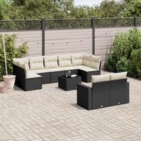10-ties dalių sodo baldų komplektas su staltiese Schwarz aus PE Rattan, 10-TLG. Gartenmöbelgruppe für Terrasse und Garten mit Kissen und wasserabweisendem Beutel, modulares