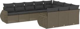 10-TLG. Gartenmöbel Set Hellgrau Poly Rattan Sitzgruppe Modularer Outdoor Sofa 62x62x69 cm Stahlrahmen UV-beständig für Terrasse Balkon und Innenhof