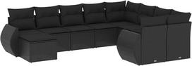 10-TLG. Gartenmöbel Set Schwarz Poly Rattan 62x62x69 cm Sofa mit Glas-Tisch Modernes Design Robust und Langlebig für Terrasse Balkon und Patio